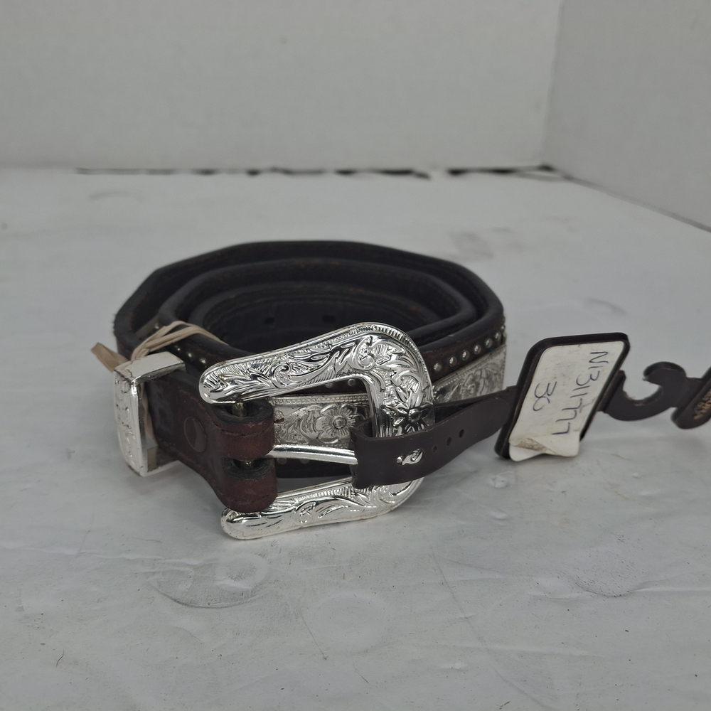 Nocona Brown Leather Belt with Silver Buckle